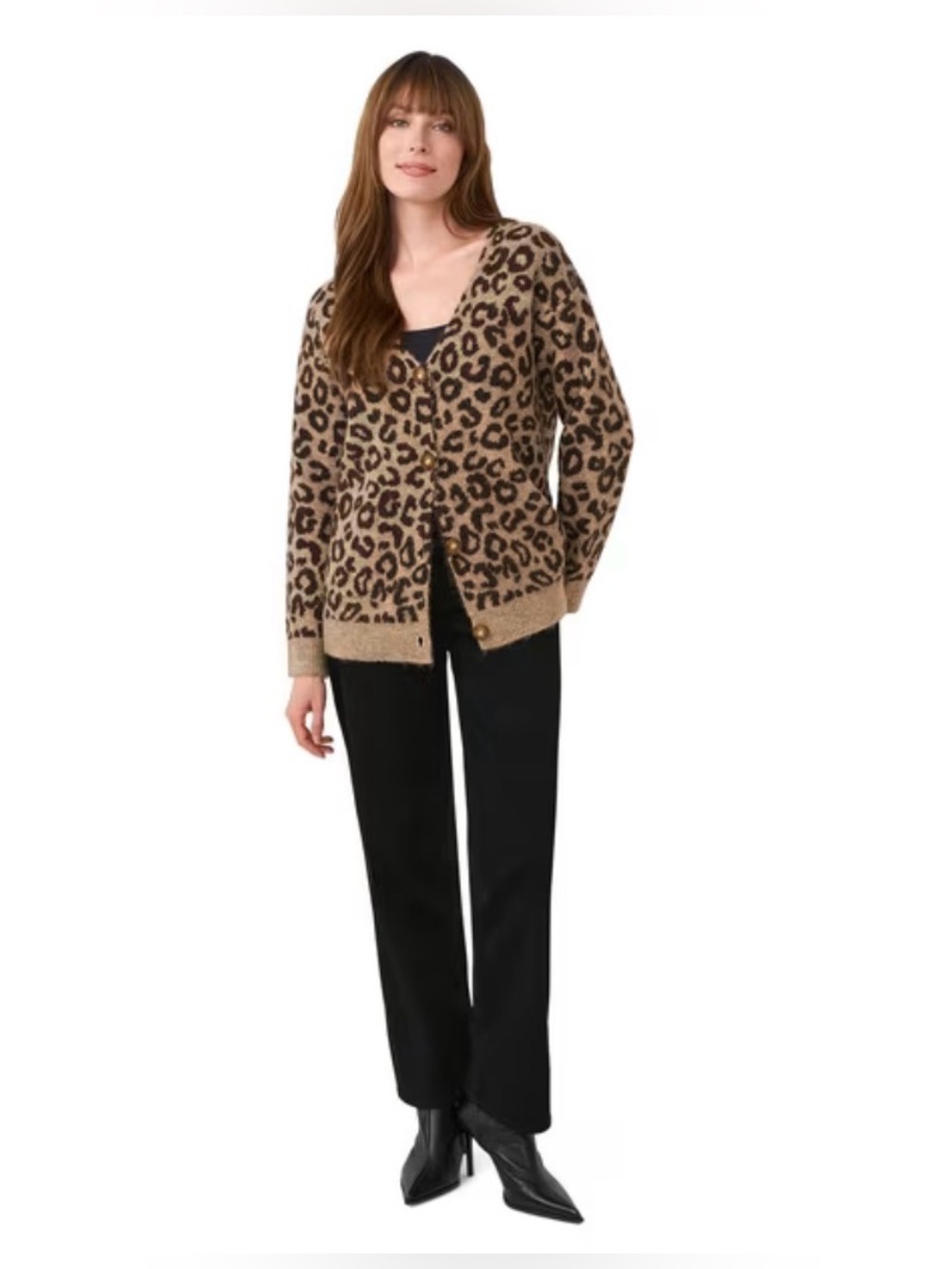 Edited by Maren Morris Leopard Print Cardigan Sweater - Tan and Black